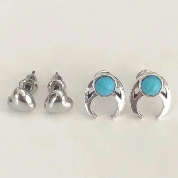 Bubble Heart Studs & Turquoise Stud Stainless Steel Earrings NWT - Picture 3 of 3